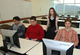 Ramapo College bioinformatics majors working on projects in a state-of-the-art bioinformatics computer lab.
